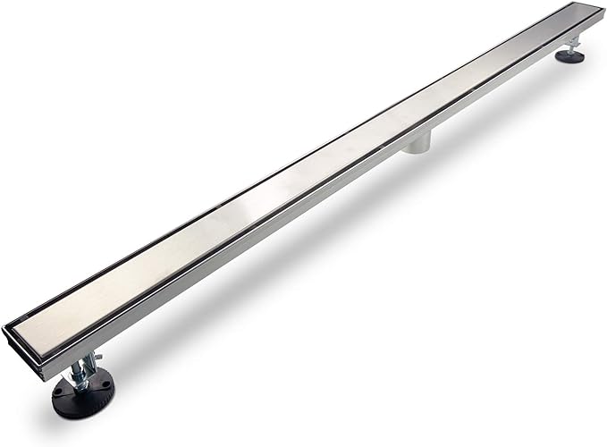 SaniteModar Linear Shower Drain 48 inch with Tiled Stealth and 304 Stainless Steel Brushed Polished 2 in 1 Panels.Tile Insert Shower Drain Equipped Adjustable Feet,Hair Filters
