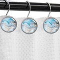 12PCS Blue Gray Glass Shower Curtain Hooks, Decorative Shower Curtain Rings Snowflake Texture Shower Hooks Rustproof Stainless Steel, Bathrom Decor