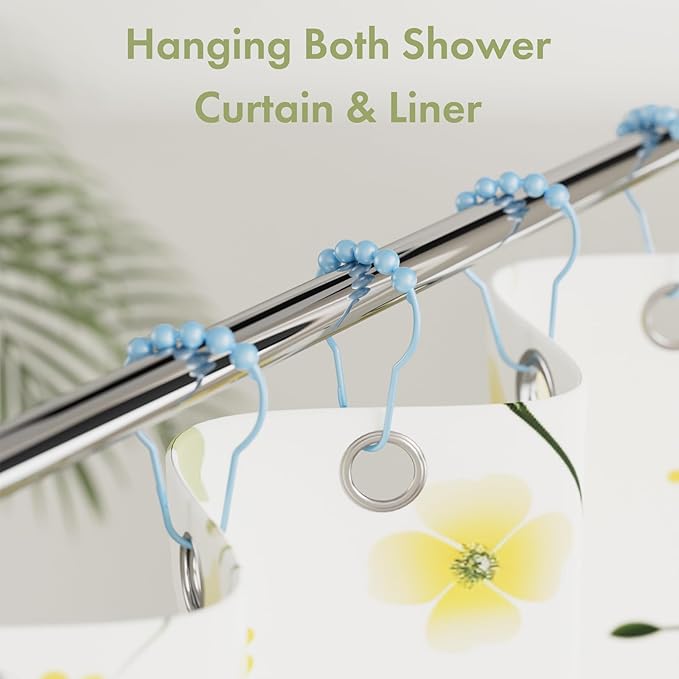 Amazer Shower Curtain Hooks, Decorative Shower Curtain Hooks Rust-Resistant Stainless Steel Glide Shower Hooks for Bathroom Set of 12, Light Blue