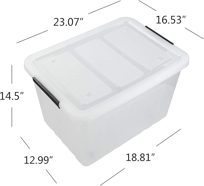70 L Clear Storage Containers, 4-Pack, Plastic Stackable Storage Bins with Lids and Wheels, BPA-Free