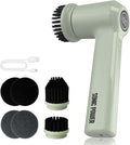 Electric Spin Scrubber – Handheld & Ergonomic, IPX7 Waterproof, 4 Multi-Purpose Brush Heads, Long-Lasting Rechargeable Battery – Cleans Dishes, Bathroom, Tile, Grout & Kitchen (Sage)