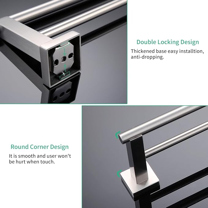 Miyili 24-Inch Bathroom Double Towel Bar Brushed Stainless Steel Bath Towel Rack Holder Wall Mount, A02N60B