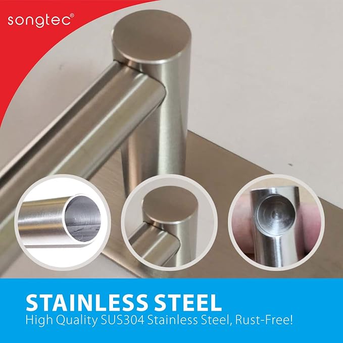 Adhesive Towel Bar 9-inch, Stick On Bath Towel Rack, Hand Towel Holders, No Drilling on Wall - Brushed Nickle