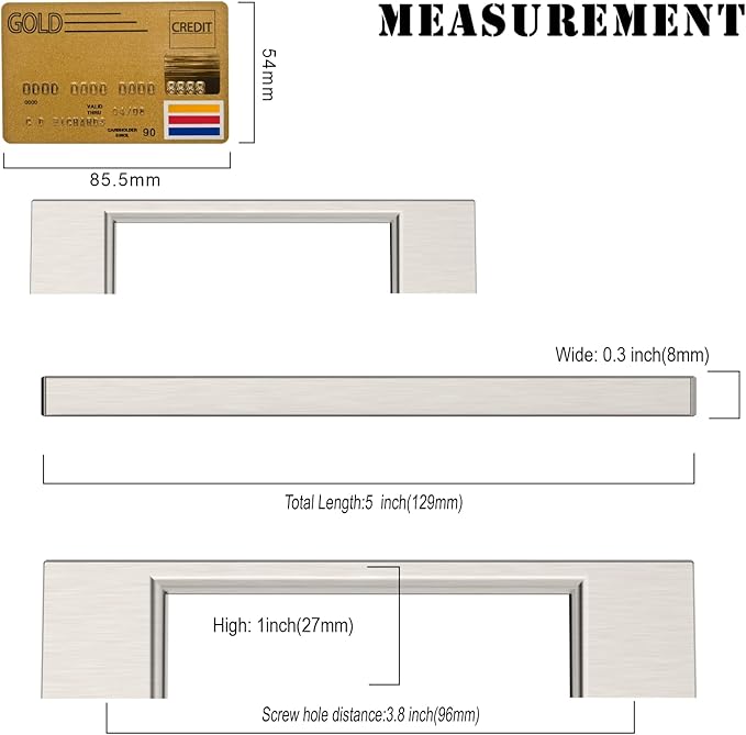Amerdeco 10 Pack Brushed Satin Nickel Cabinet Pulls 3-3/4 Inch(96MM) Hole Centers Kitchen Cabinet Handles Cabinet Hardware Kitchen Handles for Cabinets Cupboard Handles Drawer Pulls ZH0060
