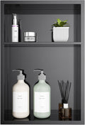 12" x 18" Stainless Steel Shower Niche – Recessed 2-Tier Shower Shelf, 12"x12" Upper & 12"x6" Lower Storage, Modern Bathroom Wall Niche (Black)
