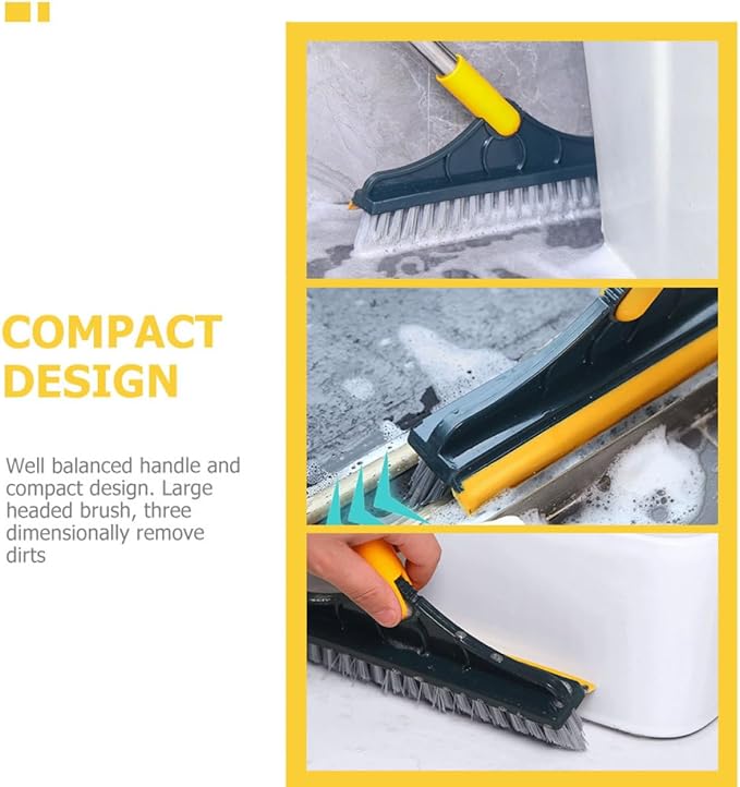 CLISPEED Floor Scrub Brush with Long Handle Stiff Bristle Water Scrub Brush for Bathroom and Toilet Yellow for Tile Grout and Hard-to-Reach Corners