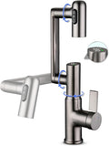 Rotatable Bathroom Faucet with Temperature Display in Fahrenheit(Batteries-Free), Height Adjustable Sink Smart Faucet with 3 Water Settings for Bathroom RV Lavatory Vanity Sink, LCF-2401, Matte Grey