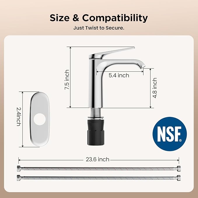 JOMOO Waterfall Bathroom Faucets, Modern Single Handle Bathroom Sink Faucet for 1 or 3 Holes, Washbasin Faucet with Deck, Pop-up Drain and Supply Hoses