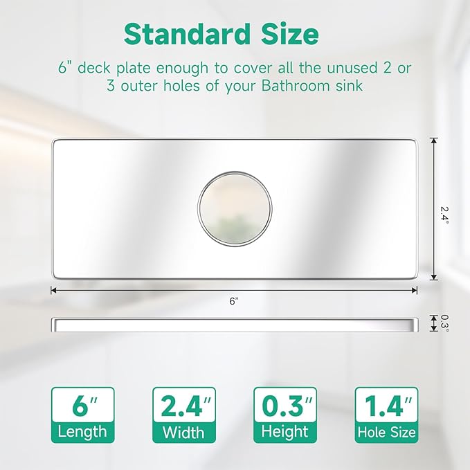 6.3IN Sink Faucet Hole Cover, Deck Plate Escutcheon - Sink Hole Cover, Plumbing Cover Plates, 6.3" Square Escutcheon for Bathroom Faucet 1-3 Hole, Stainless Steel(Chrome)