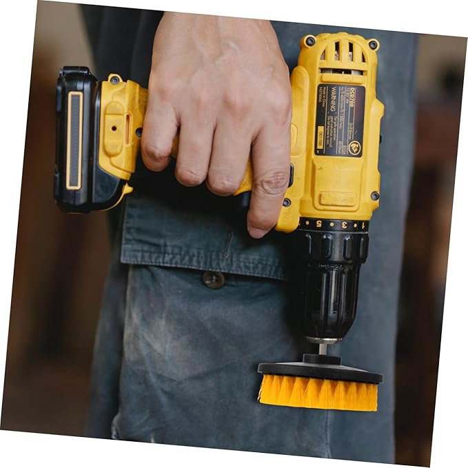 TEHAUX Drill Brush Attachment Set 5-inch Hollow Yellow Round Brush Heads for Electric Cleaning Drill Portable Replacement for Kitchen and Floor Scrubbing