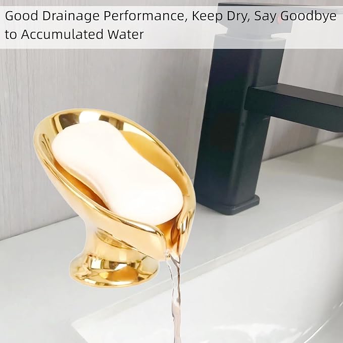 Bar Soap Holder, Soap Dish for Shower, Self Draining Soap Dish, Metallic Glossy Ceramic Soap Holder, Used for Sinks, Bathrooms, Showers,Kitchens (Golden)