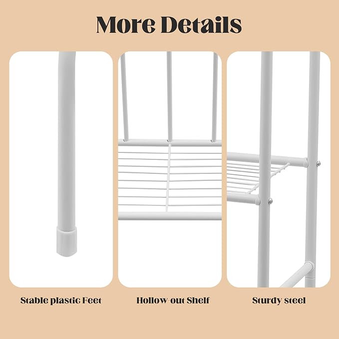 3-Tier Over The Toilet Storage Rack – Sturdy Metal Bathroom Organizer Shelf with 55 lbs Capacity, Freestanding Over Toilet Shelf Space Saver for Towels, Toiletries & Laundry, White