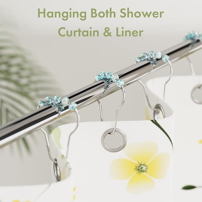 Amazer Shower Curtain Rings, Decorative Shower Curtain Hooks, Shower Curtain Hooks, Rustproof Stainless Steel Shower Hooks for Bathroom Shower Curtain-Set of 12, Ice Blue