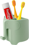 RyanLemon Elephant Toothbrush Holder for Kids,Cute Toddler Toothbrush Holder, Suction Cup Electric Toothbrush and Toothpaste Holder for Toddler with 3 Slots and a Hook for Hanging Bath Ball, Green