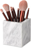 Natural Marble Toothbrush Holder for Bathroom Countertop (8.5x8.5x10cm) - Multifunctional Organizer for Makeup Brushes, Vanity Accessories & Utensils Sink(Carrara White)