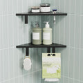 10’’ Shower Corner Shelf, Stainless Steel Shower Shelves with Razor Hole for Bathroom, Grout in Corner Shelf with Hooks for Tiled Wall 2 Pack, Matte Black