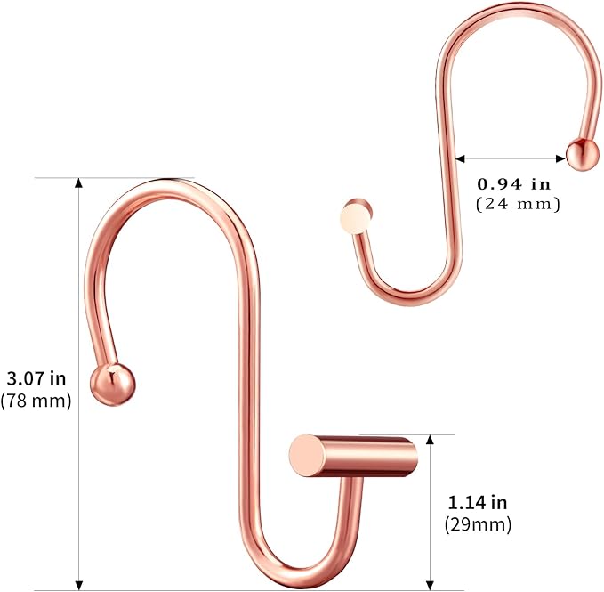 Rose Gold Shower Curtain Hooks Rings,CHICTIE Decorative Shower Curtain Rings for Bathroom Shower Rod, Set of 12 Premium Rust-Resistant Metal Shower Hooks Hangers T Shaped Design