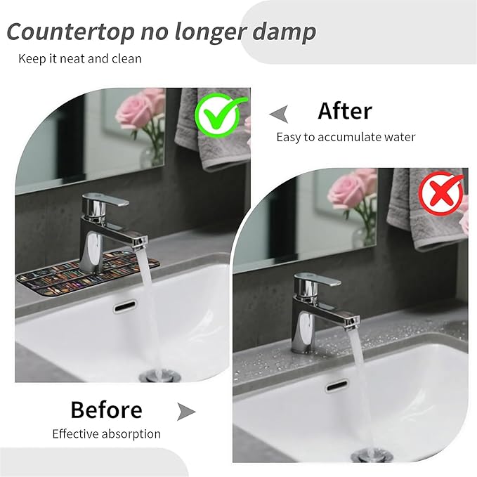 Kitchen Sink Splash Guard，Fantasy bookshelf Faucet Mat Sink Gadgets-Super Absorbent Fast Drying Mat Drip Catcher for Kitchen, Bathroom,Sink Mat, Dish Drying Mat, Bathroom(15" X 5.5" )