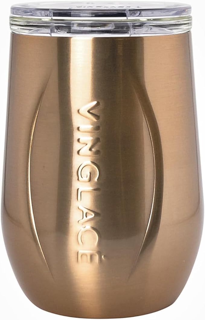 Vinglacé Stainless Steel Stemless Wine Glass- Insulated Wine Tumbler with Glass Insert and Sip Lid, 10 oz, Copper