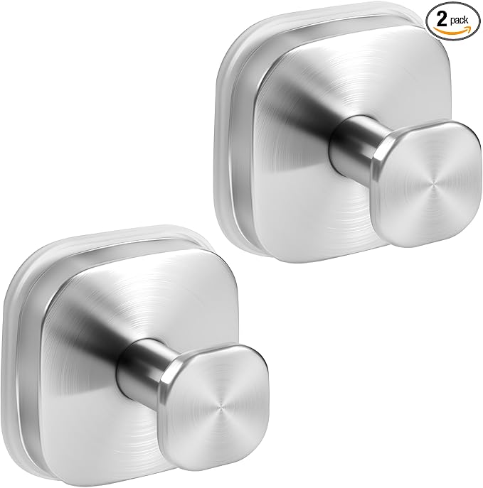 Suction Cup Hooks for Shower, No-Drill Towel Hooks for Bathrooms, Kitchen, Glass Door, Mirror, Tile, Shower Suction Hooks for Hanging Towels, Robe, Loofah, Christmas Wreath (Brushed Nickel, 2 Pack)