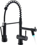 Kicimpro Matte Black LED Kitchen Faucet with Pull Down Sprayer, 304 Stainless Black Faucet for Kitchen Sink, Modern Single Handle High Arc Bar Kitchen Sink Faucet for One Hole Or Three Hole Sink