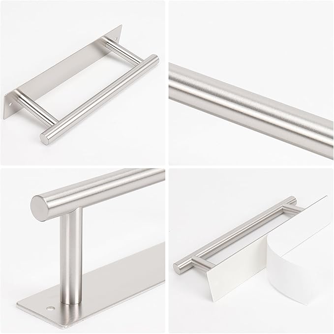 NearMoon Self Adhesive Hand Towel Holder/Towel Ring, Stainless Steel Hand Towel Bar Rustproof Stick on Wall-Towel Rack for Bathroom/Kitchen, Sticky and Wall Mounted (1, Brushed Nickel)