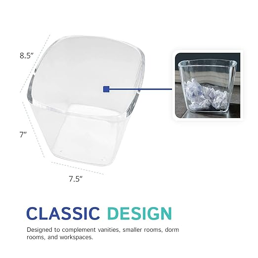 Huang Acrylic Clear Square Mini Wastebasket Trash Can | Garbage Container Bin for Bathrooms, Kitchens, Home Offices | Shatter-Proof, Stylish, Durable and Compact Design