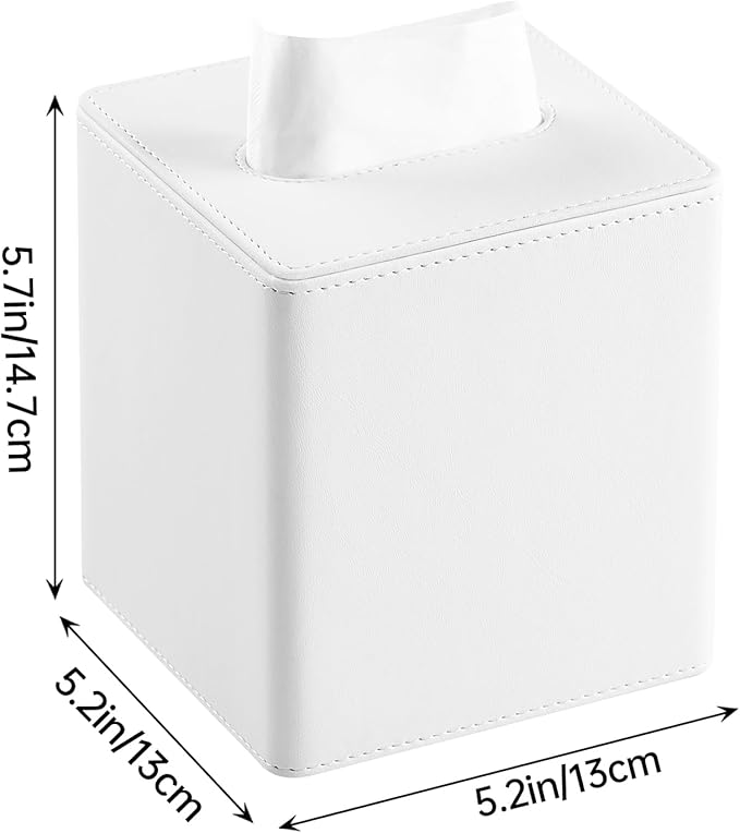 PU Leather Tissue Box Cover Square Tissue Box Holder with Magnetic Closure (White)