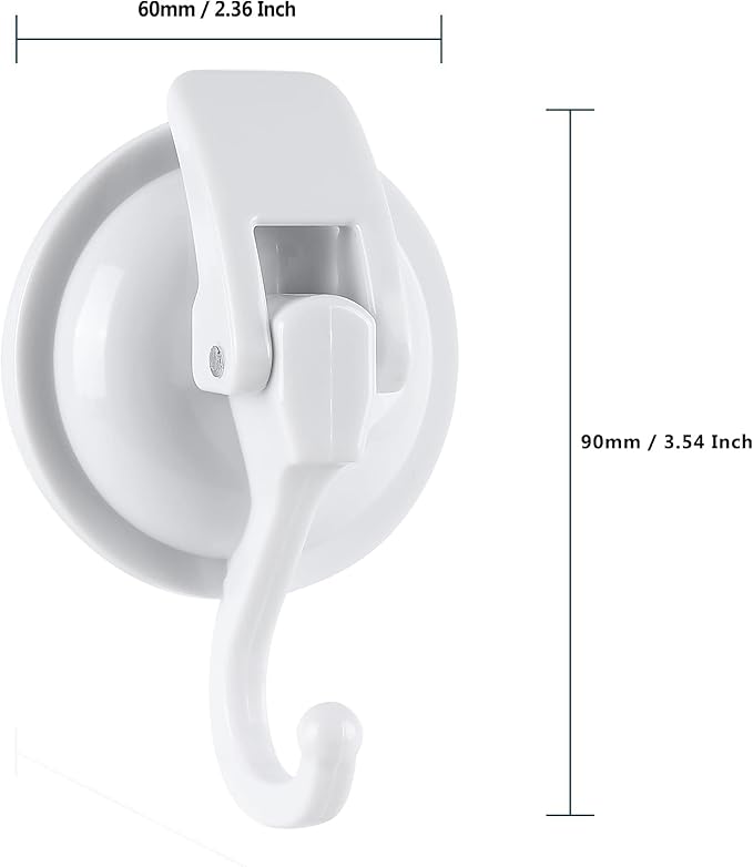 Heavy Duty Vacuum Suction Cup Hooks, White Plated Polished Super Suction for Kitchen Bathroom, 4 Pack