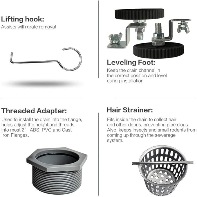 Neodrain 36-Inch Brushed Linear Shower Drain, 2-in-1 Flat & Tile Insert Cover, Stainless Steel Linear Drain, Brushed Rectangle Shower Floor Drain with Hair Strainer, Shower Drain Base