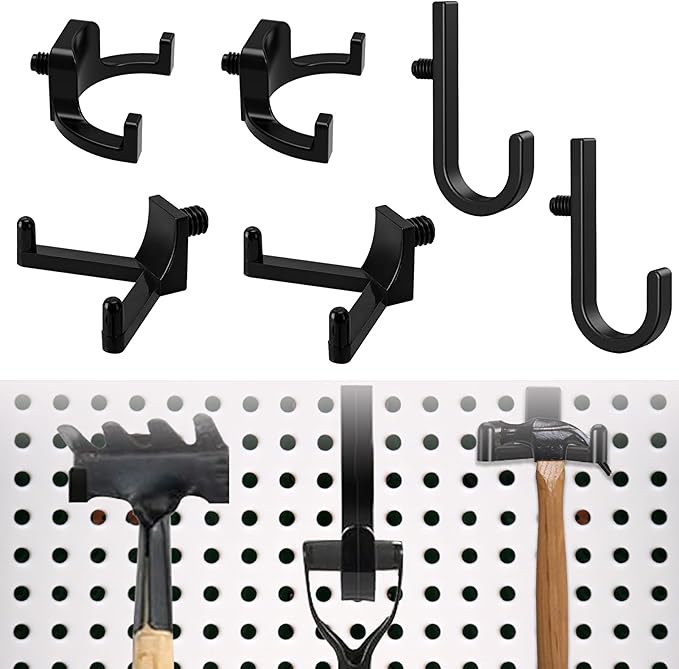 9 Pcs Storage Shed Tool Hooks, Heavy Duty Shed Accessories & Hooks - Black J/U/V Shape for Organizing Garden Tools