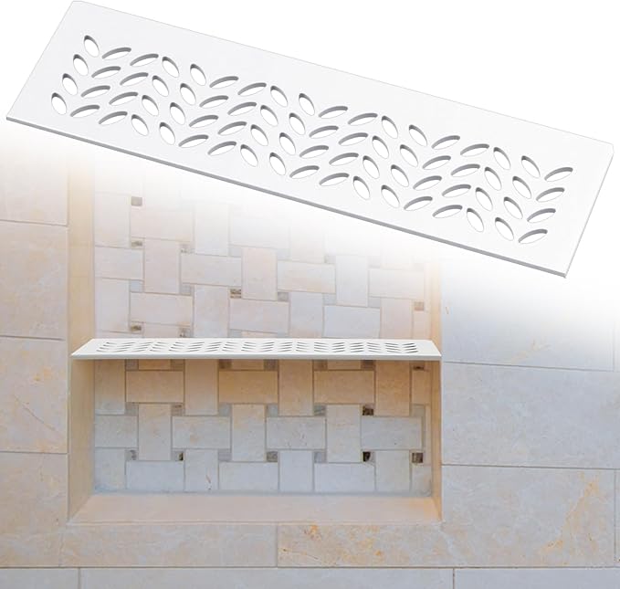 1 Pcs Aluminum Shower Niche Rectangular Shelf White 5/32"/ 4 mm Thick, Petal Design, Matte White Finish for 12" Prefabricated Niches, Fits 5/32" Grout Line