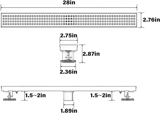 28 Inch Linear Shower Drain Bathroom Kitchen Golden Floor Drain Removable Capsule Pattern Cover Accessories Shower Drain 304 Stainless Steel Drain with Hair Strainer Adjustable Leveling Feet