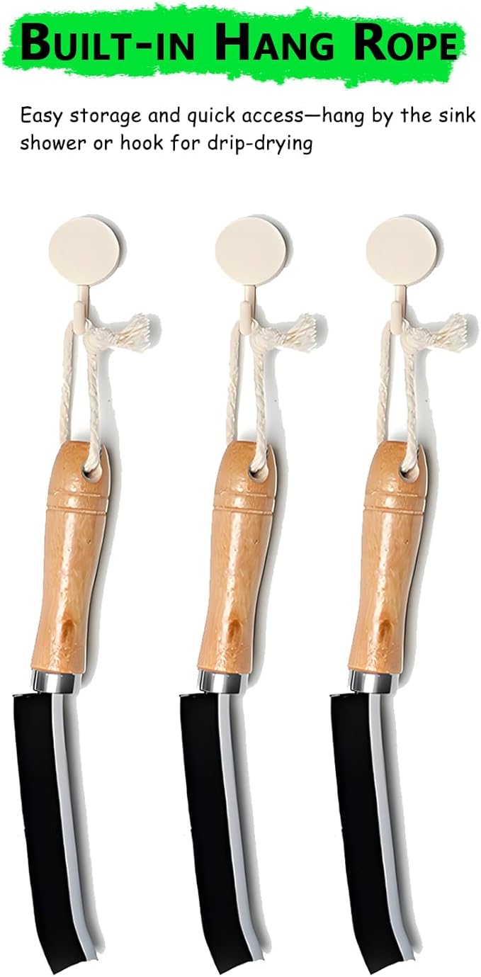 Crevice Cleaning Brushes Set 3-Pack, Wood Handle Grout Brush Tools for Bathroom & Kitchen, Curved Brush for Tight Gaps,Faucet,Toilet,Cookware Deep Cleaning