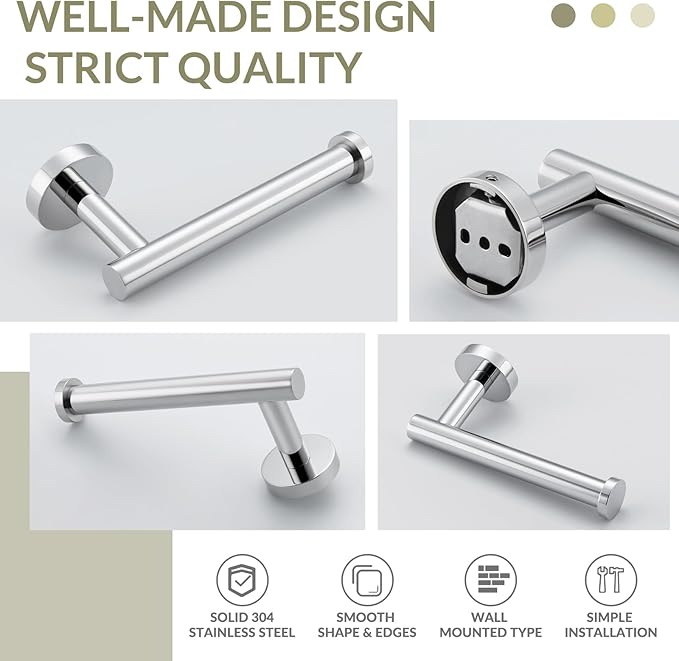 Toilet Paper Holder Polished Chrome, APLusee 304 Stainless Steel Tissue Roll Hanger, Round TP Roll Dispenser for Bathroom Kitchen Washroom, Wall Mount