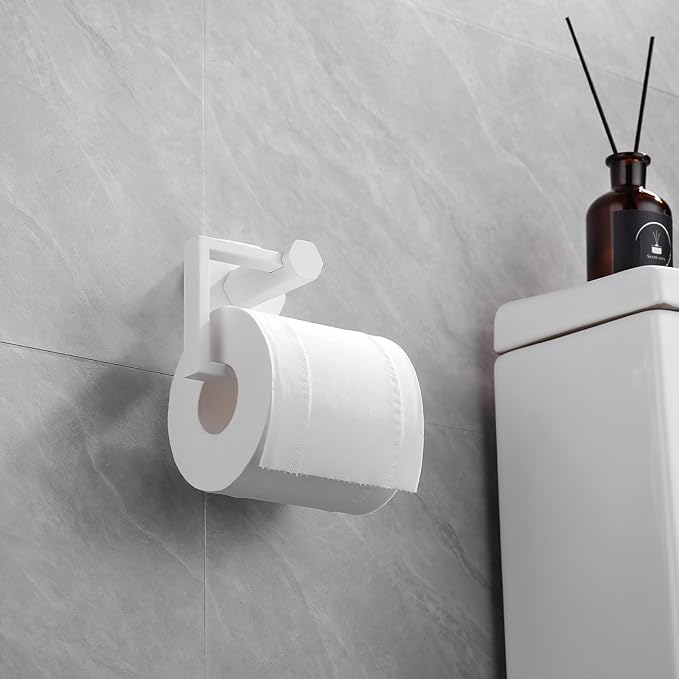 GERZWY Bath Toilet Paper Holder SUS 304 Stainless Steel Hotel Square Tissue Roll Holder Wall Mount, White Finish