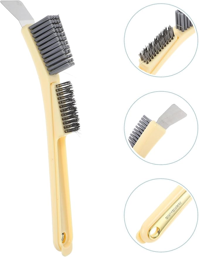 Steel Wire Crevice Cleaning Brush with Tough Bristles for Kitchen Stove Bathroom Tile Grout and Small Corner Dirt Removal Compact Yellow Design for Easy Use