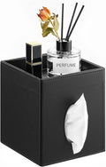 Luxspire Square Tissue Box Cover, PU Leather Square Tissue Box Cover with Storage Tray, Tissue Box Holder, Tissues Cube Boxes Cover for Living Room, Bedroom Countertop Cars Hotels, Black