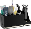 JUMEIHUI Bathroom Countertop Organizer with Water Absorbent Diatomite,8 Slots Bathroom Toothbrush Holder with Adjustable Dividers,Bathroom Sink Organizer Countertop (Black)