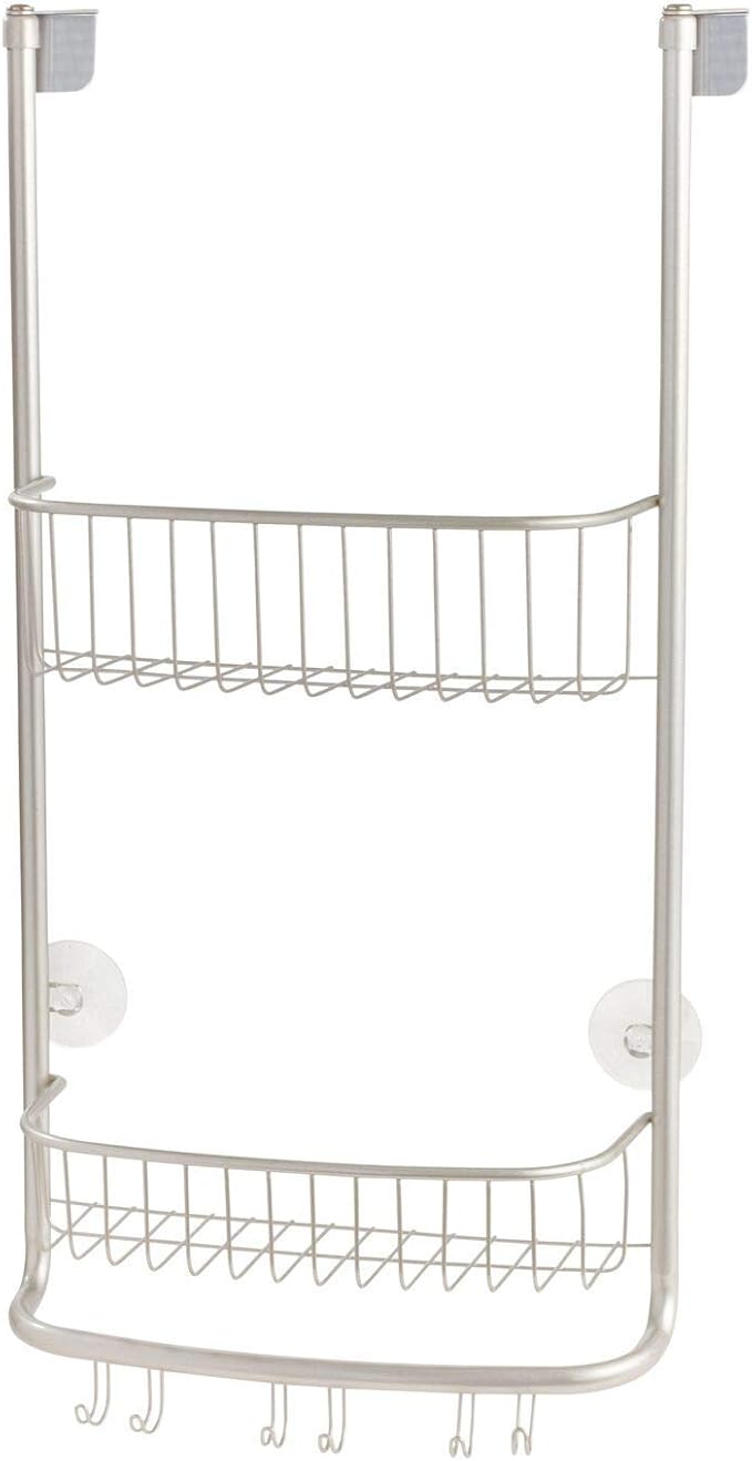 iDesign Forma Bathroom Over The Door Shower Caddy with Storage Baskets Shelves for Shampoo, Conditioner, Soap, Set of 1, Satin