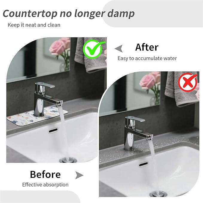 Kitchen Sink Splash Guard，Dreamy Wildflower Faucet Mat Sink Gadgets-Super Absorbent Fast Drying Mat Drip Catcher for Kitchen, Bathroom,Sink Mat, Dish Drying Mat, Bathroom(15" X 5.5" )