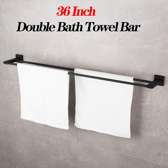 GERZWY Bathroom Double Towel Bar Matte Black Stainless Steel 36-Inch Bath Towel Rack Contemporary Style Wall Mount JG1902C92-BK