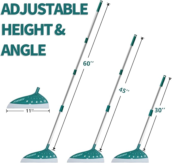 Air Broom for Household Cleaning, Silicone Broom Adjustable Handle, Sweep and Scrape 2-in-1 Squeegee Broom for Wet&Dry Messes, Hair, Liquids, Glass, Bathroom, Kitchen on Smooth Floor(Green)