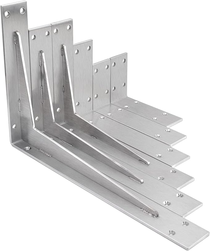 YUMORE Shelf Bracket Heavy Duty 6x4x2 in, 1/5IN Extra Thick Solid L Brackets Stainless Steel Countertop Bar Top Support Brackets Wall Mounted, Includes Hardware, 2 Pack