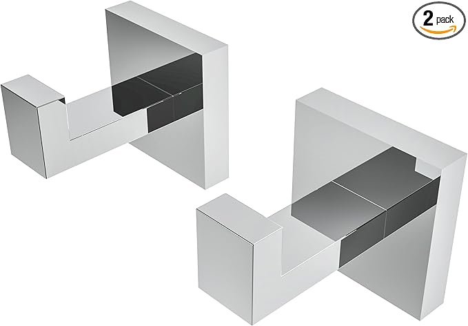 Ruacq Towel Hooks for Bathrooms, Heavy Duty Stainless Steel Square Bathroom Hooks, Wall Mounted Towel Hanger for Robe & Coat, Ideal for Kitchen, Bedroom, and Hotel Use(Chrome, 2 Pack)