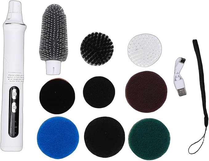 Electric Scrubber, Cordless Cleaning Brush with 3 Brush Heads and 5 Scrub Sponges, 3 Adjustable Speeds, for Bathroom, Kitchen, Shoes, Tiles and Household Cleaning