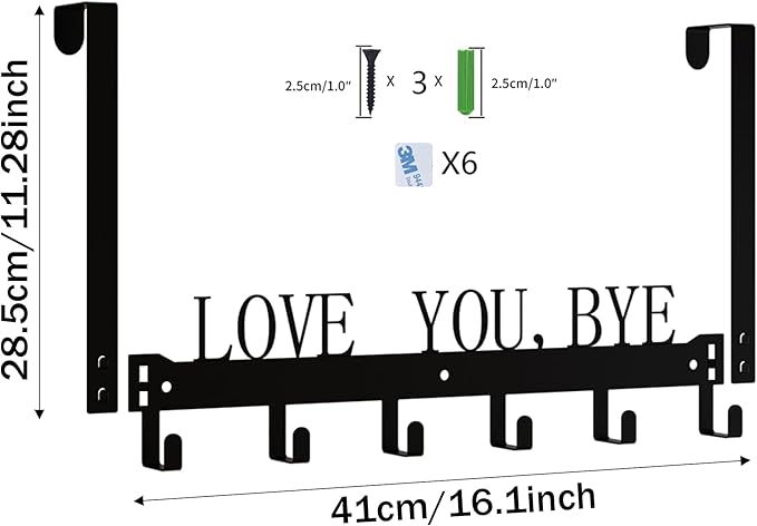 CHNHONG Over Door Hooks -Love You, Bye Detachable 6 Hooks Towel Holder for Bathroom, Bedroom, Kitchen & Pool with Screws Bathroom Organizers and Storage- Gold Metal Wall Mount