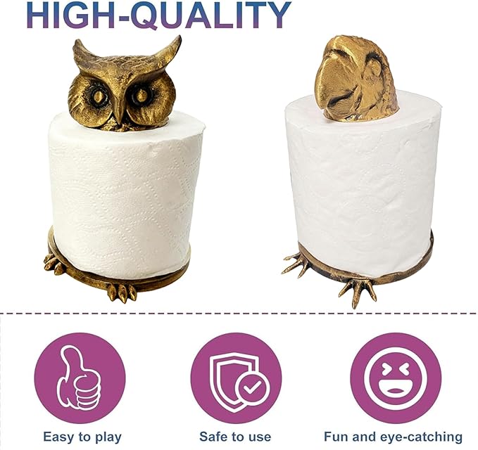 Bird Toilet Paper Holder, Decorative Toilet Paper Holder, Owl and Parrot Bathroom Tissue Roll Stand, Fun and Unique Bathroom Decor (Gold Owl)
