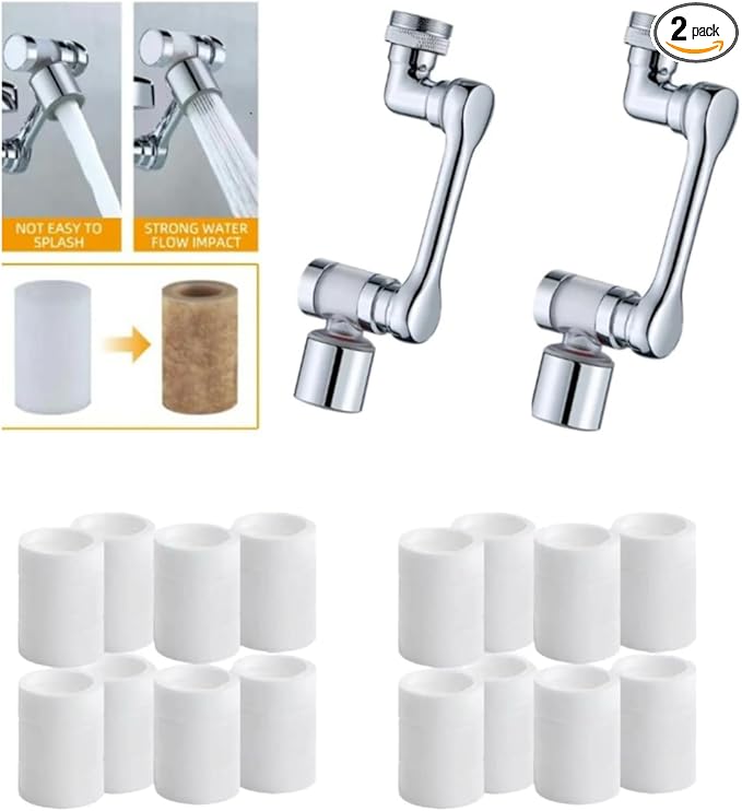 2 pack Water Filter Faucet Extender to FILTRATION WATER,1080° Rotating made Copper with free16 Filter,2 Modes 360° Swivel Faucet Aerator Extender for Bathroom Kitchen Sink, K Trends.free16 filters