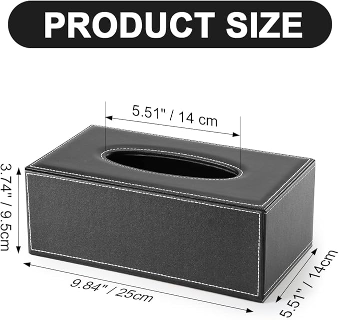 KINGFOM Rectangular PU Leather Tissue Box Cover - Facial Tissue Paper Napkin Holder for Bathroom, Home, Office, Car Automotive Decoration with Magnetic Bottom(Black)